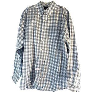Roundtree & Yorke Easy Care Mens Shirt Button Down Blue Plaid Long Slvs Size XL